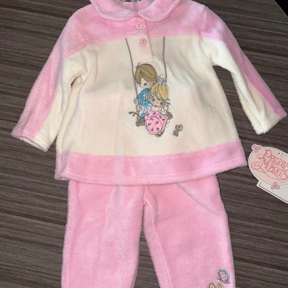 Precious Moments Pink & Cream Fleece Set – Swing & Butterfly Embroidery – 12M